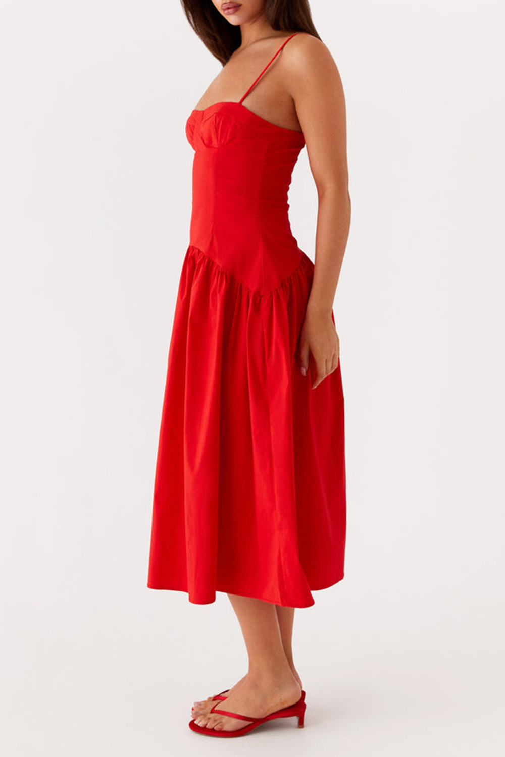 Yvette Corset Midi Dress - Red