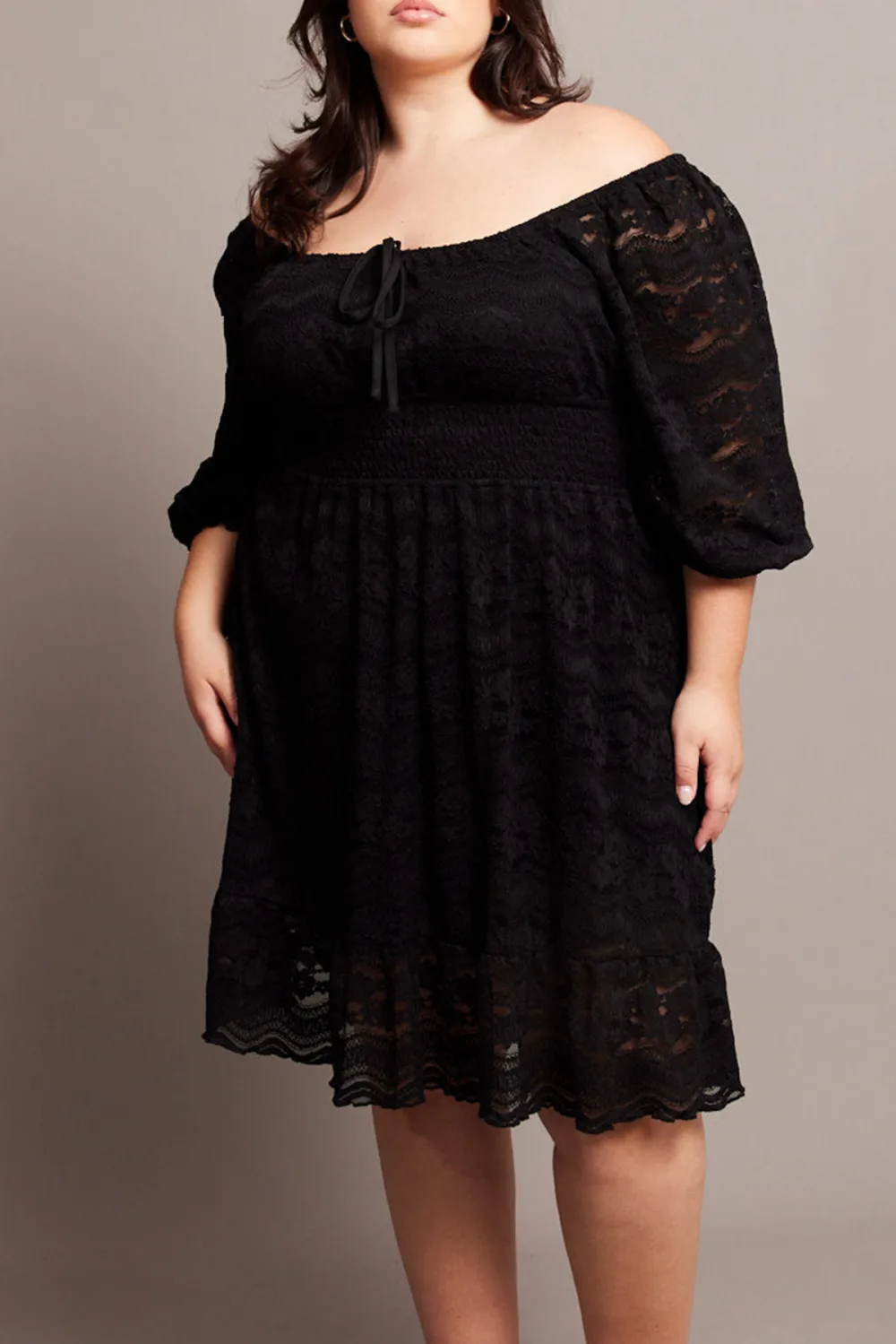 Black Half Sleeve Lace Minidress