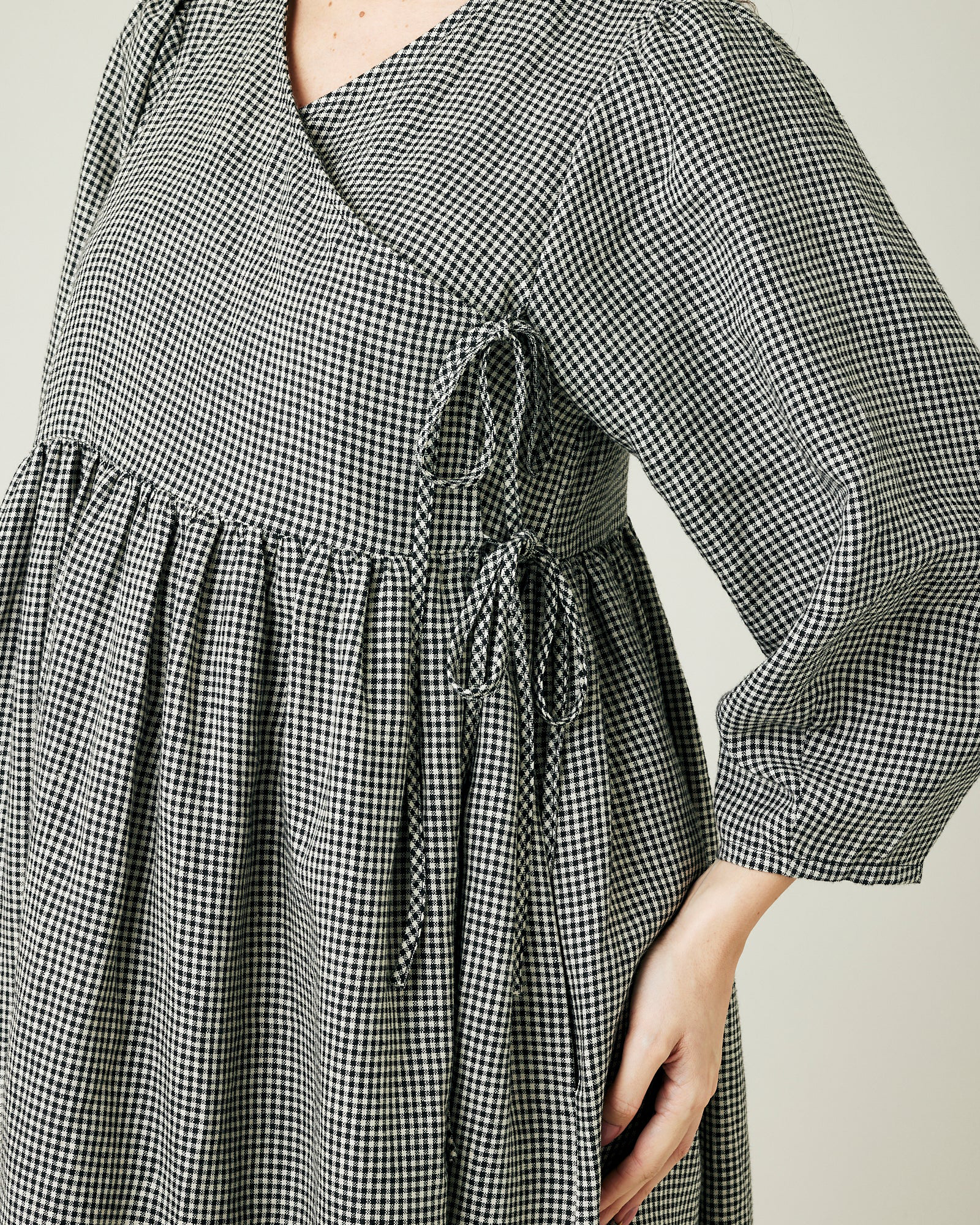 BLACK & STONE MICRO GINGHAM LINEN DRESS