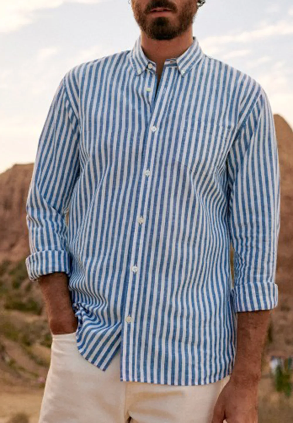 Cotton Linen Charlie Shirt-Blue Stripes