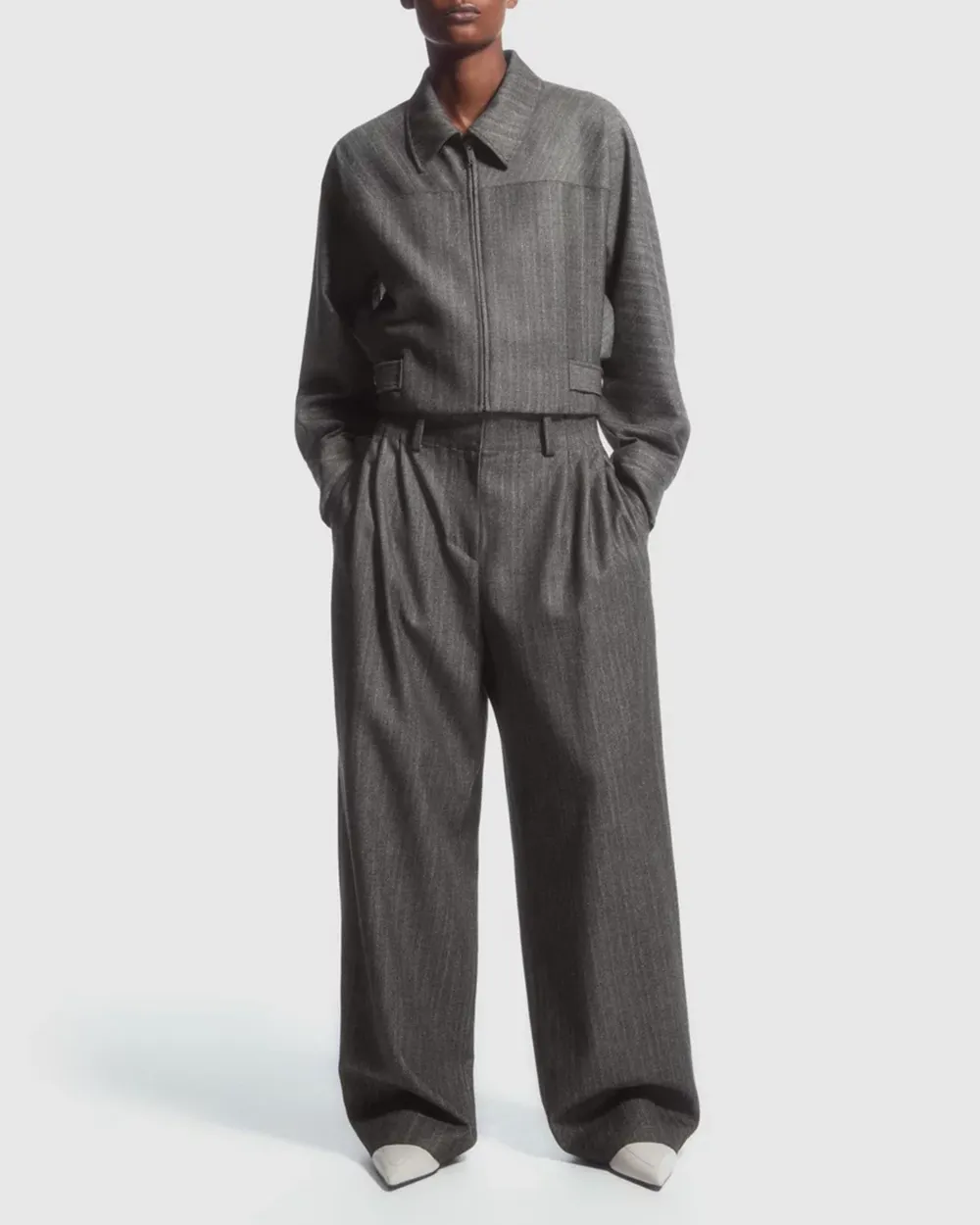 Herringbone Wool-Blend Trousers