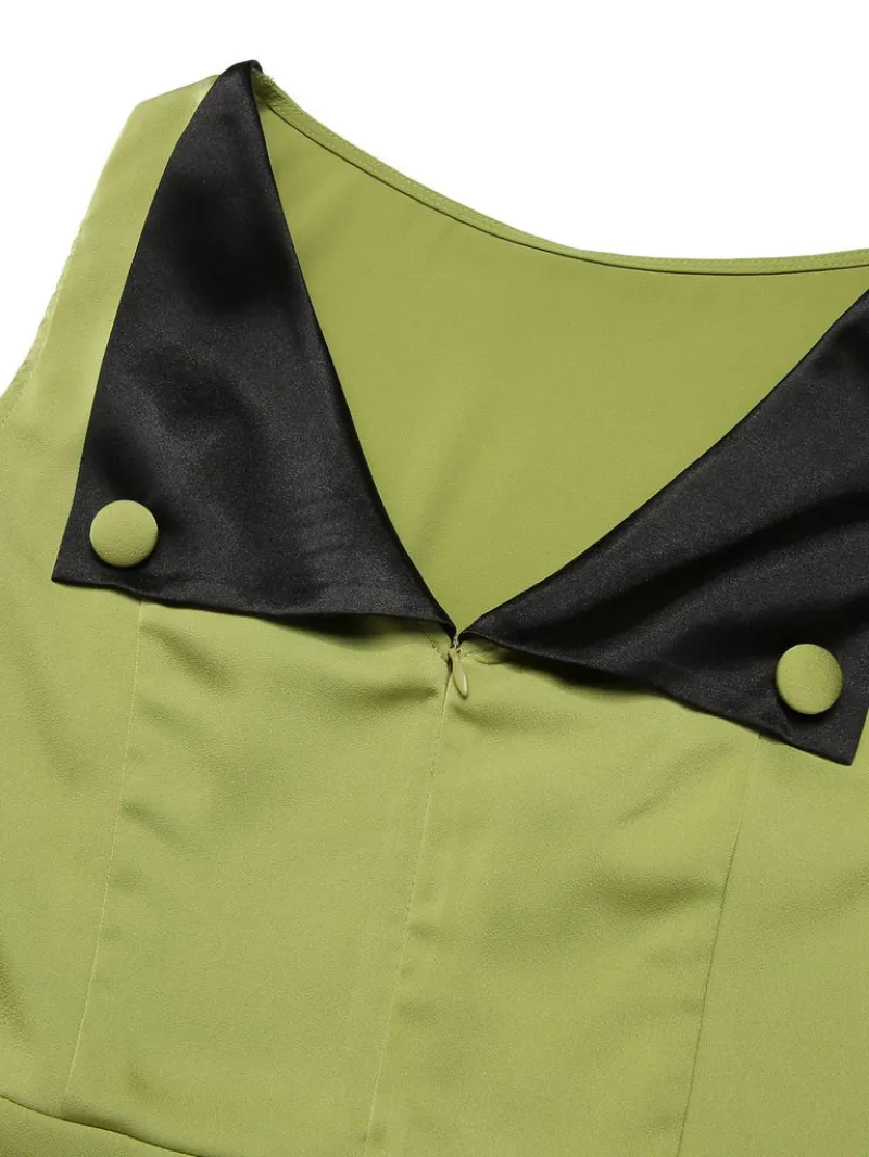 GREEN 1950S BOAT NECK SLEEVELESS BELT DRESS