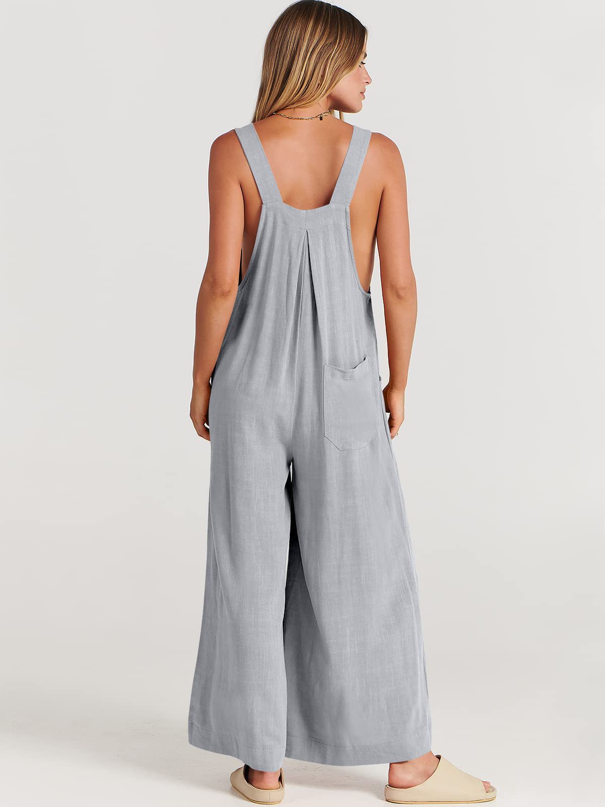 Solid Color Loose Casual Cotton And Linen Suspender Jumpsuit