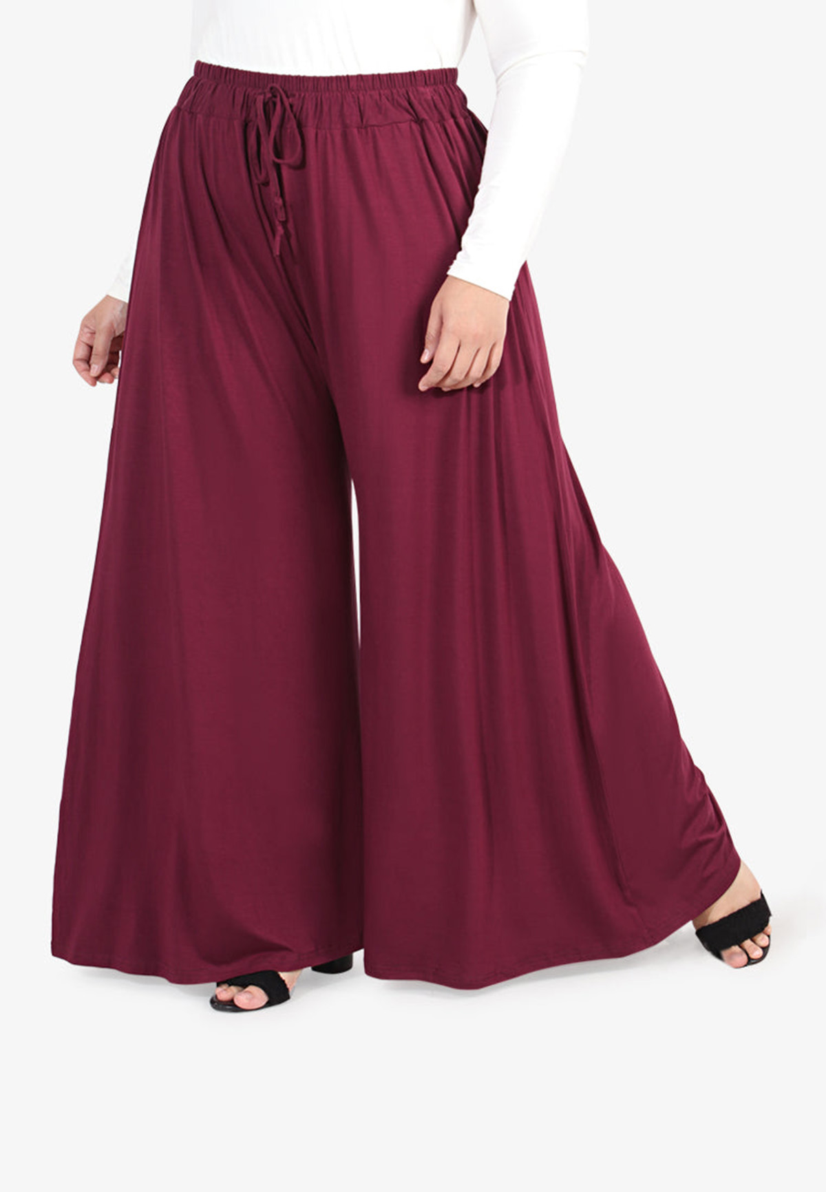 Large size wide-leg pants with elastic waistband