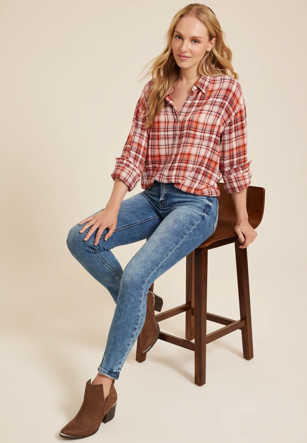 Pucker Plaid Button Up Shirt