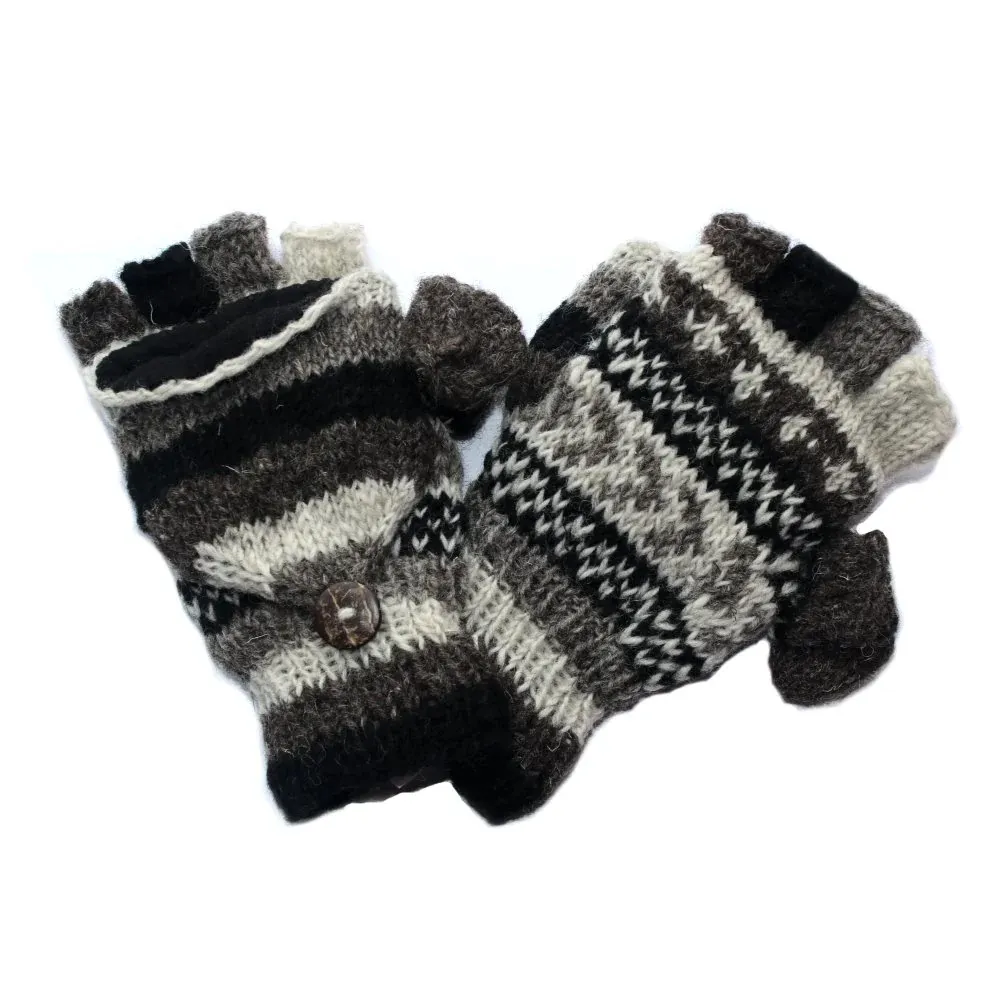 Stripe Fingerless Gloves With Mitten Flap