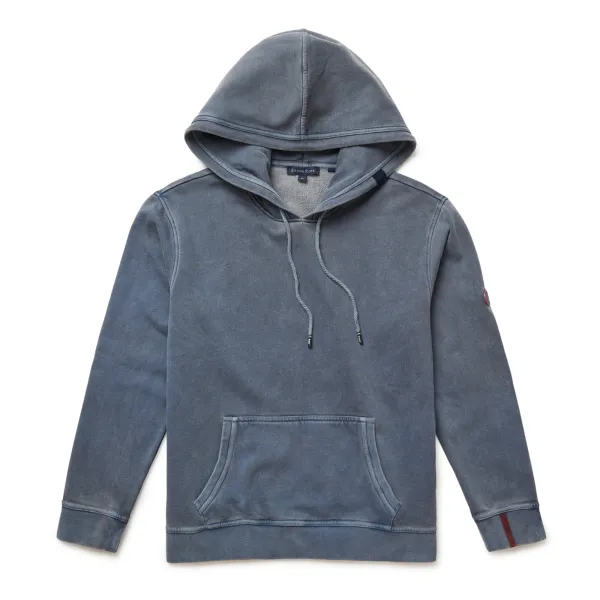 Navy Solid Garment Washed Hoodie