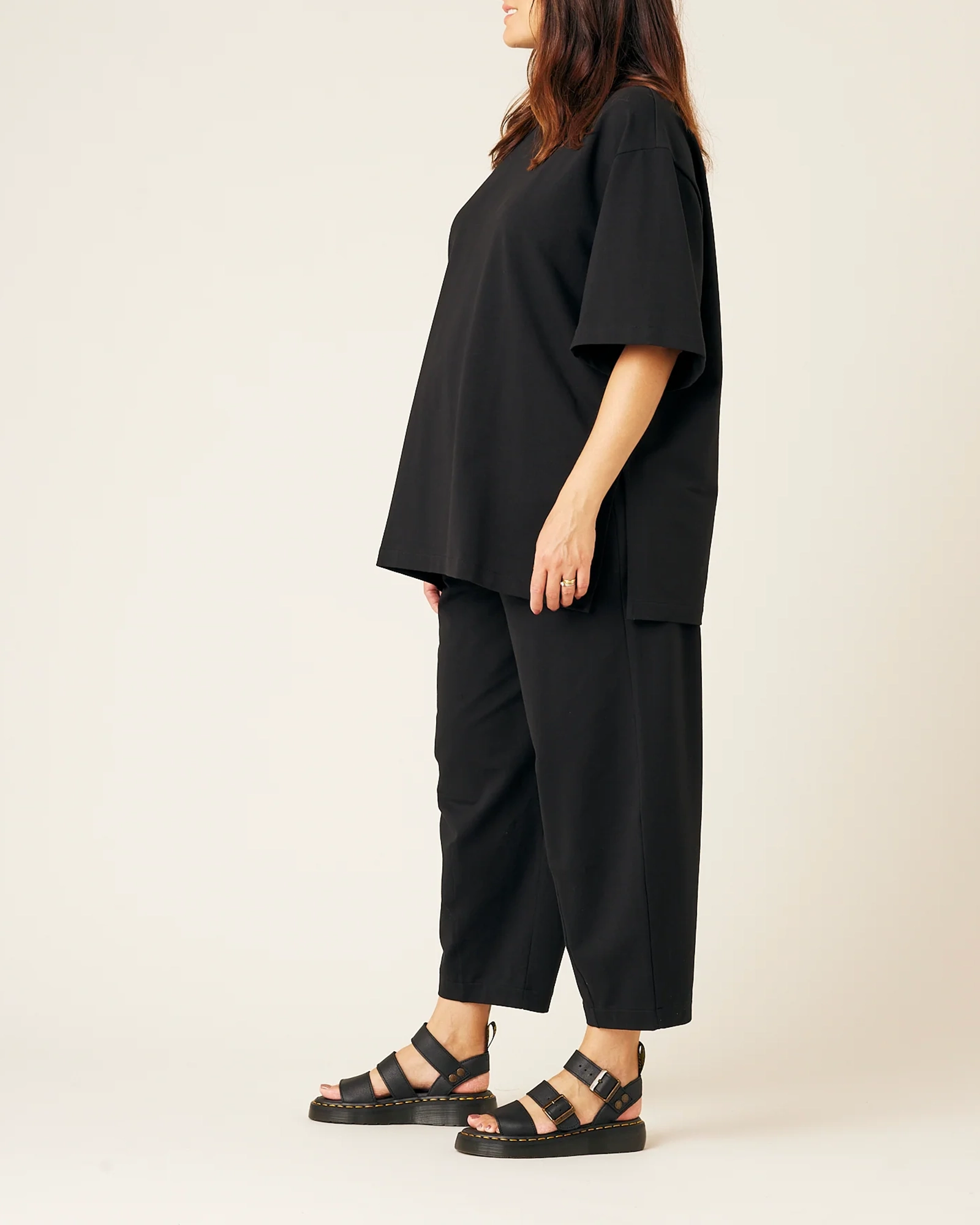 BLACK COTTON JERSEY TROUSERS