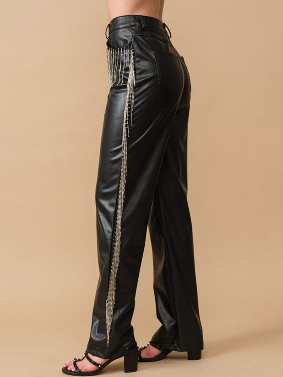 Rhinestone Fringe Leather Pants