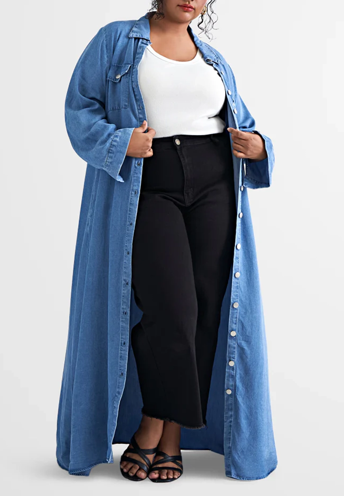 Denim Belted Long Trench Dress