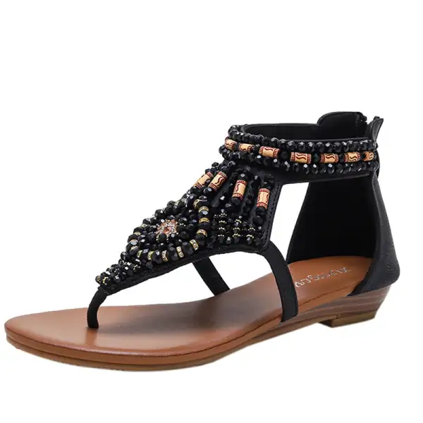 Cilool  Wedge Rhinestone Roman Sandals