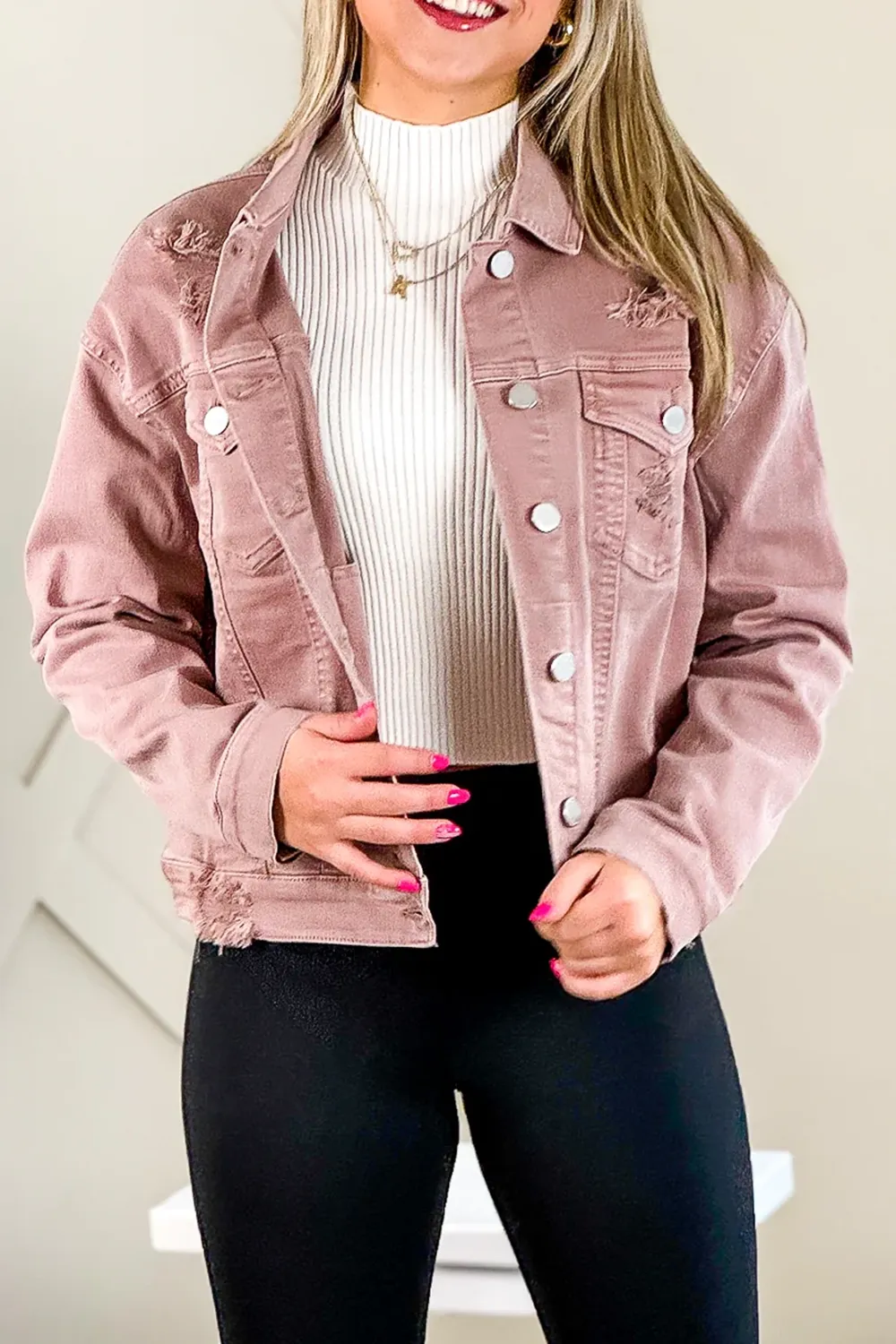 Pink denim jacket