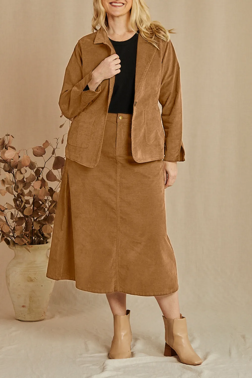 Adrift A-Line Brushed Cotton Skirt in Camel