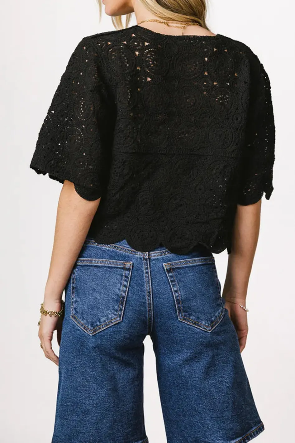 SUZIE CROCHETED TOP IN BLACK