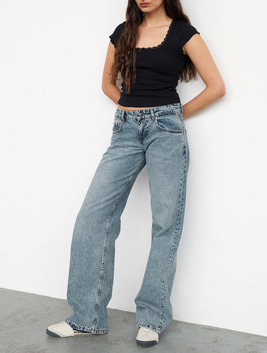 Vintage Blue Wash Low Rise Parallel Jeans