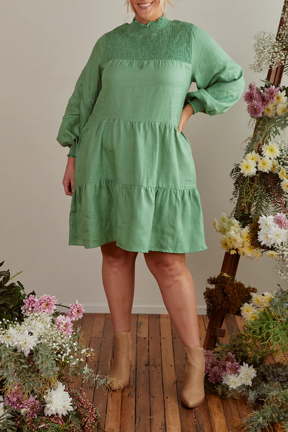 Lakey Long Sleeve Dress in Jadesheen