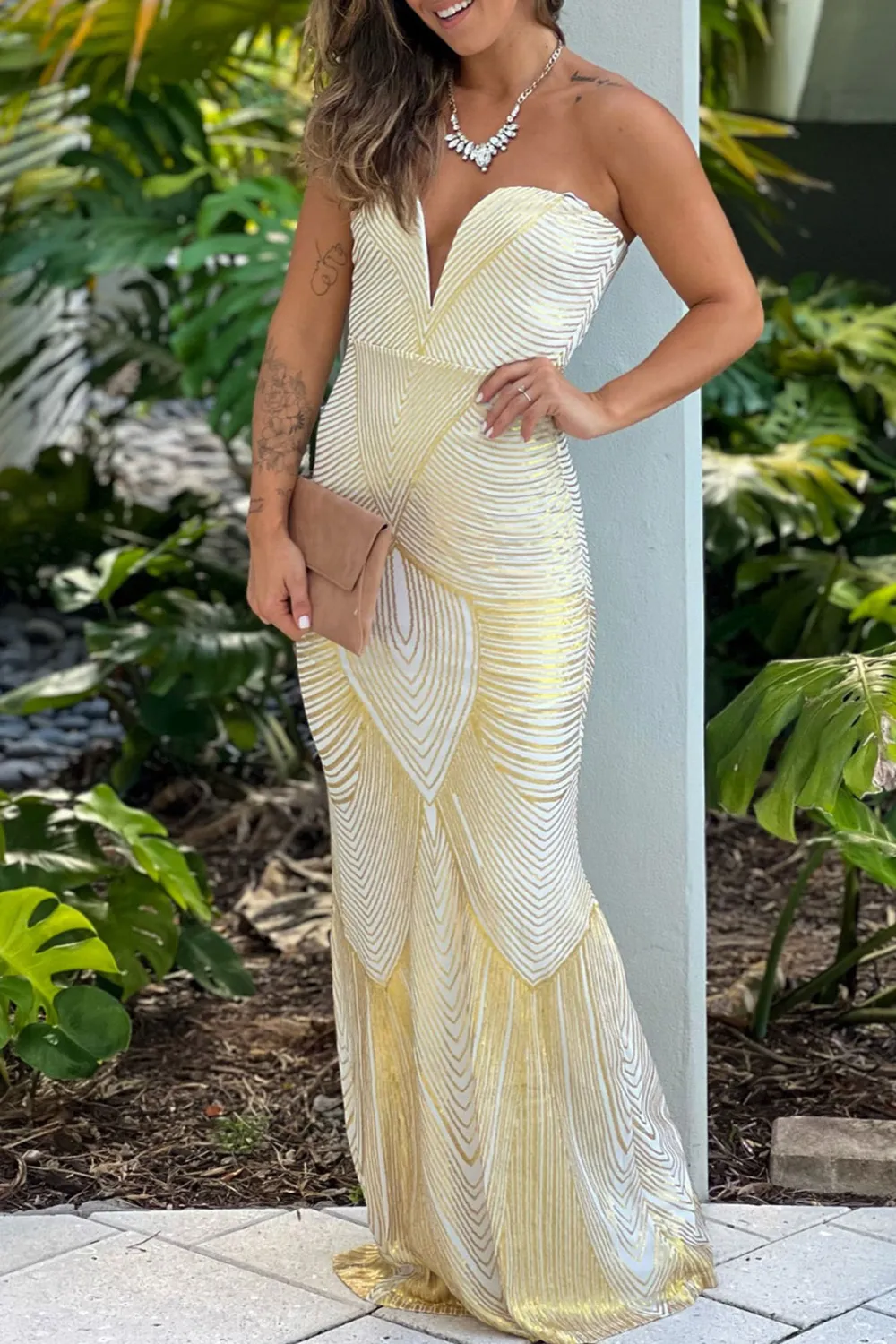 Gold Iridescent Sequin Maxi Dress