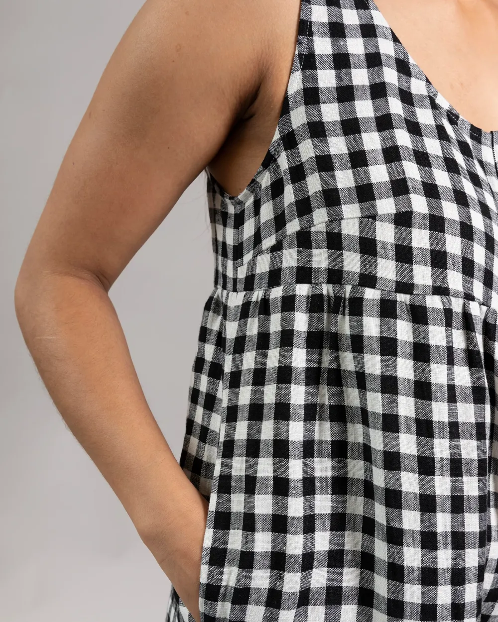 BLACK AND WHITE GINGHAM JUMPSUIT