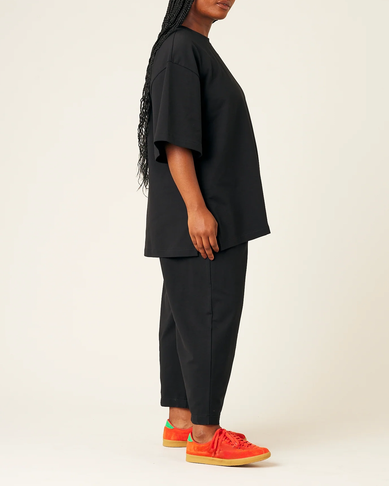 BLACK COTTON JERSEY TROUSERS