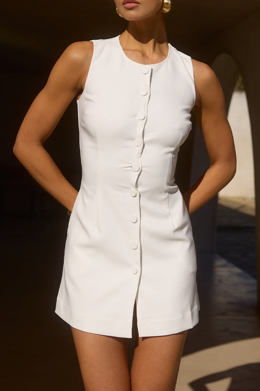 White button business mini dress