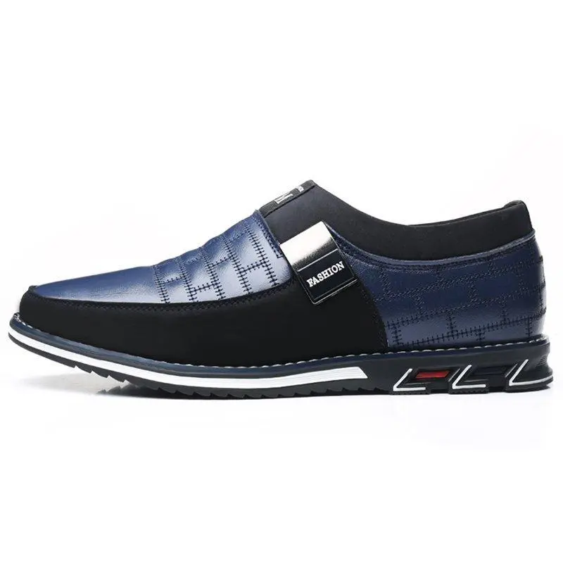 Men Genuine Leather Splicing Non Slip Metal Soft Sole Casual Shoes