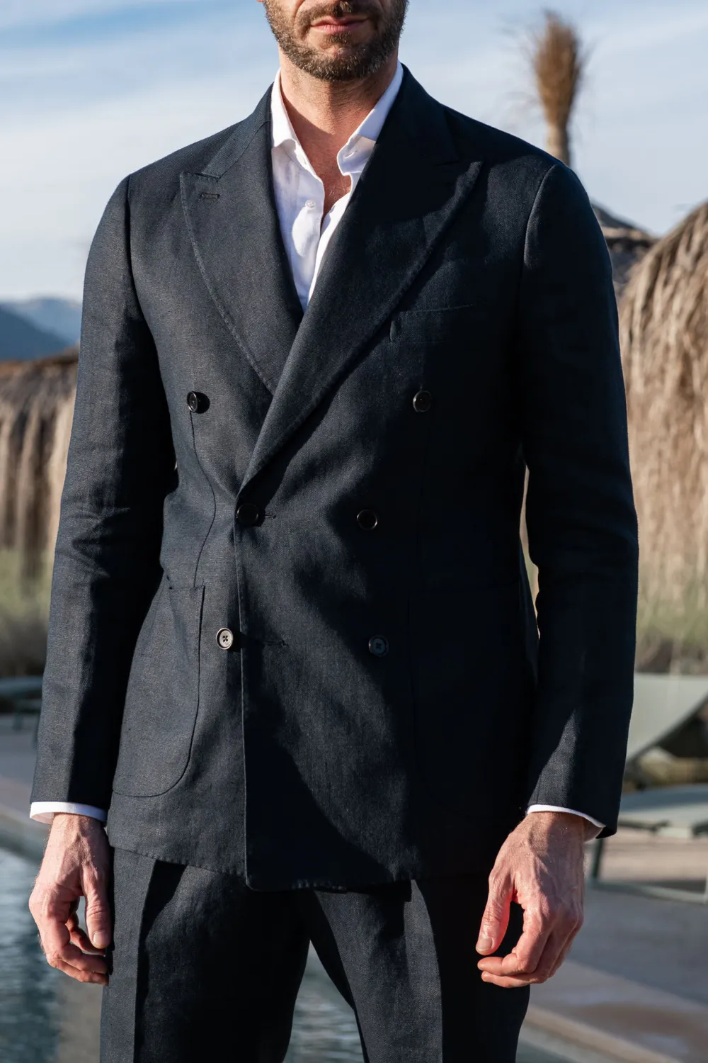 Navy Double Breasted Linen Jacket