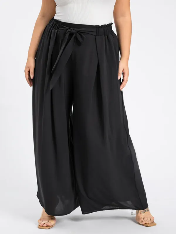 Plus Paperbag Waist Belted Wide Leg Pants