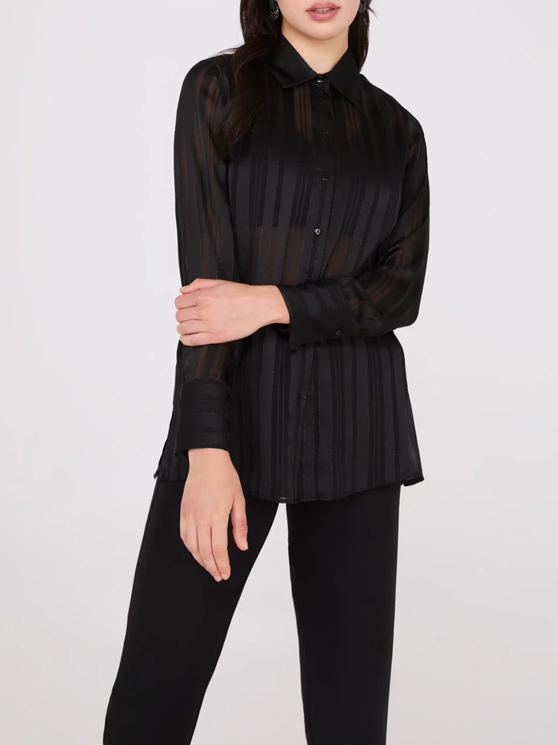 Metallic Shadow Stripe Chiffon Blouse