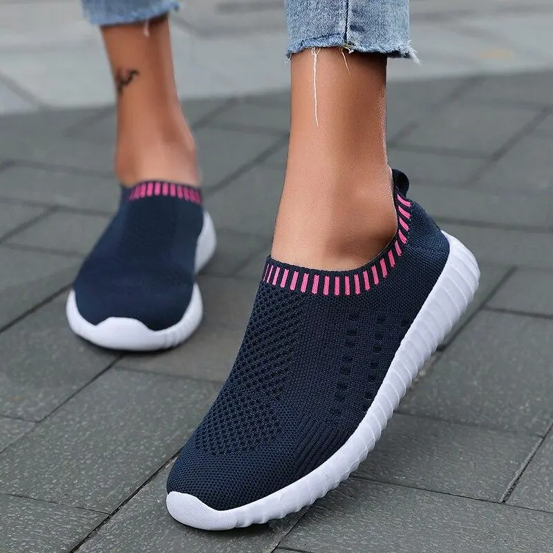 Sneakers running Shoes Woman black Sock Slip On Knitted Vulcanized Shoes