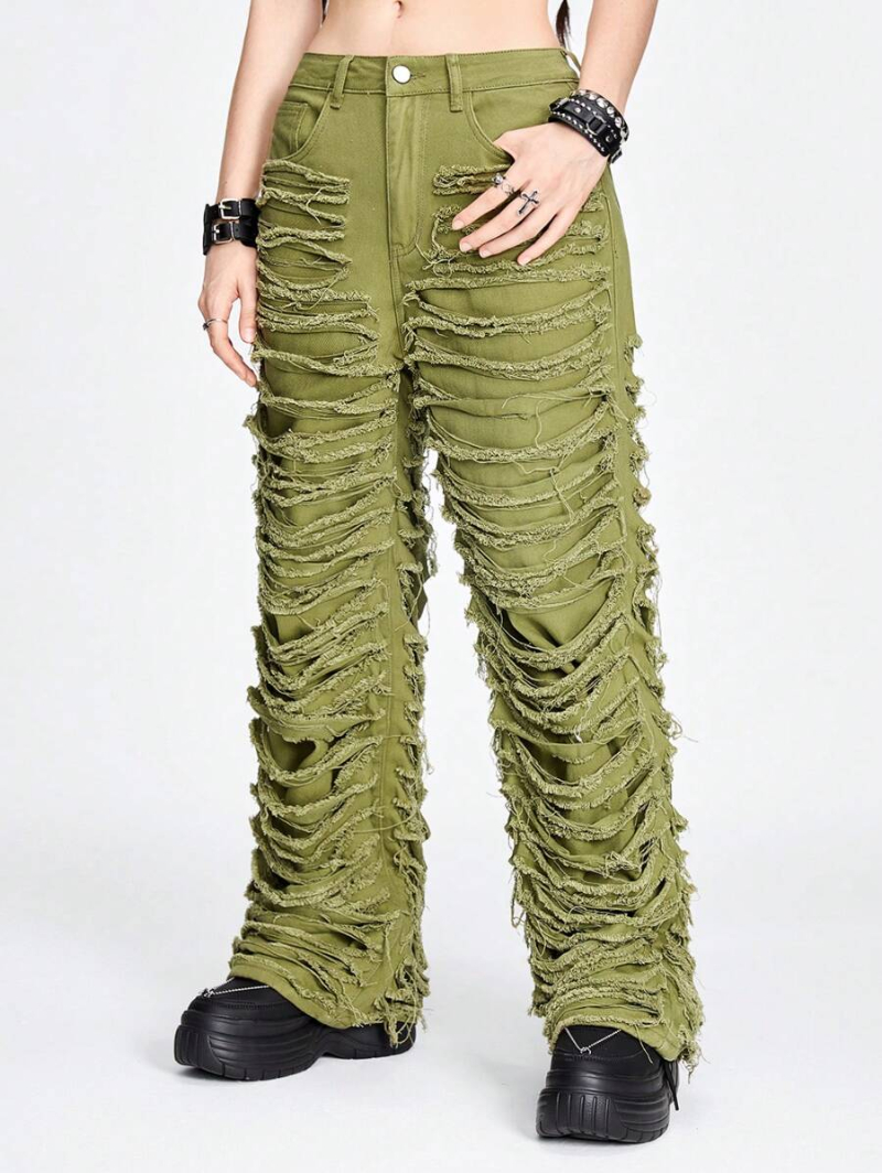 Grunge Punk Flap Pocket Side Cargo Pants Without Belt