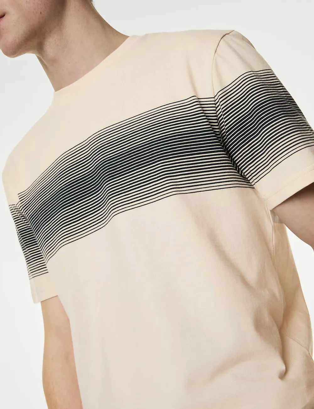 Pure Cotton Striped Crew Neck T-Shirt