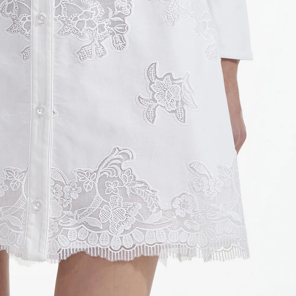 White Cotton Lace Hem Mini Dress