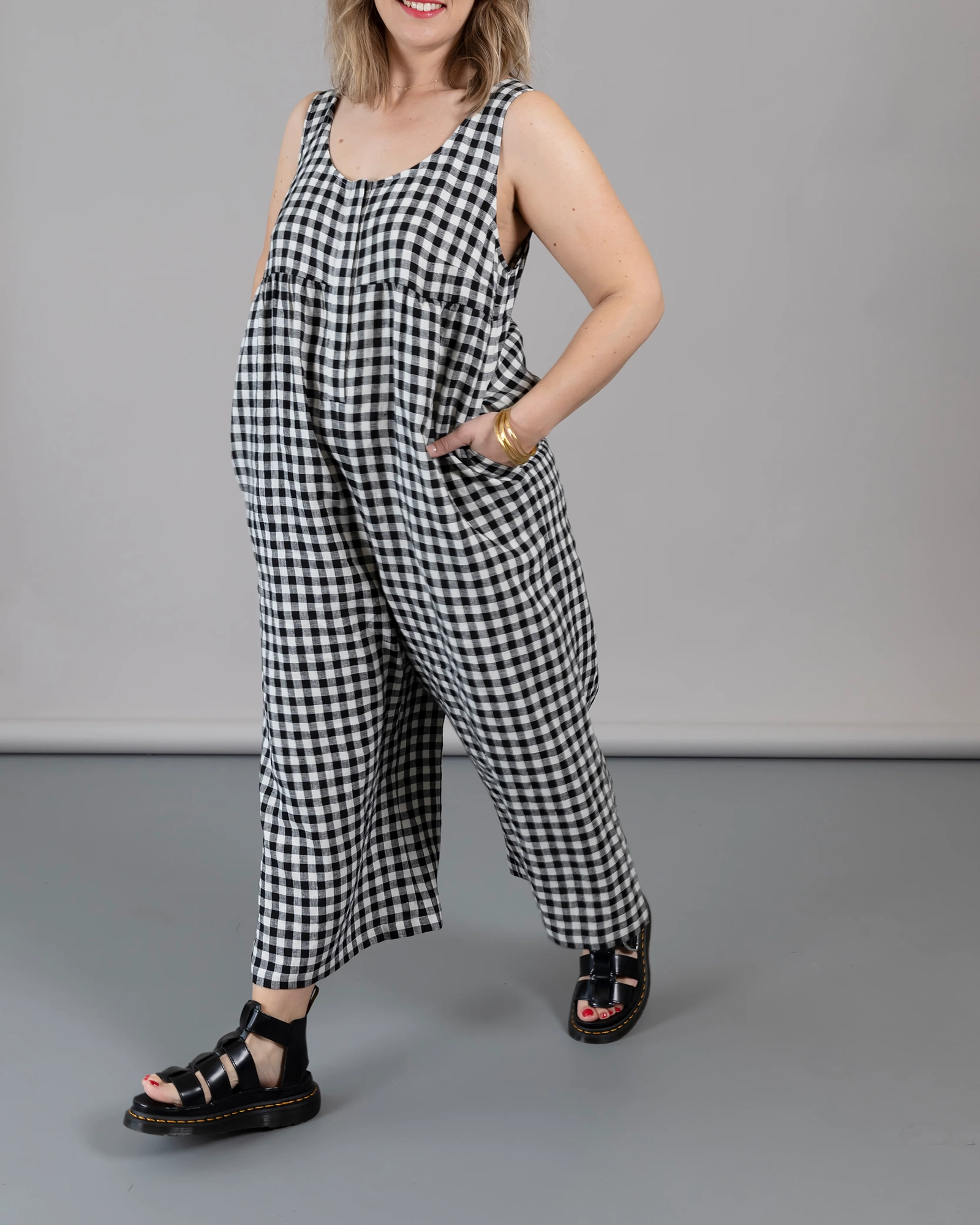 BLACK AND WHITE GINGHAM JUMPSUIT