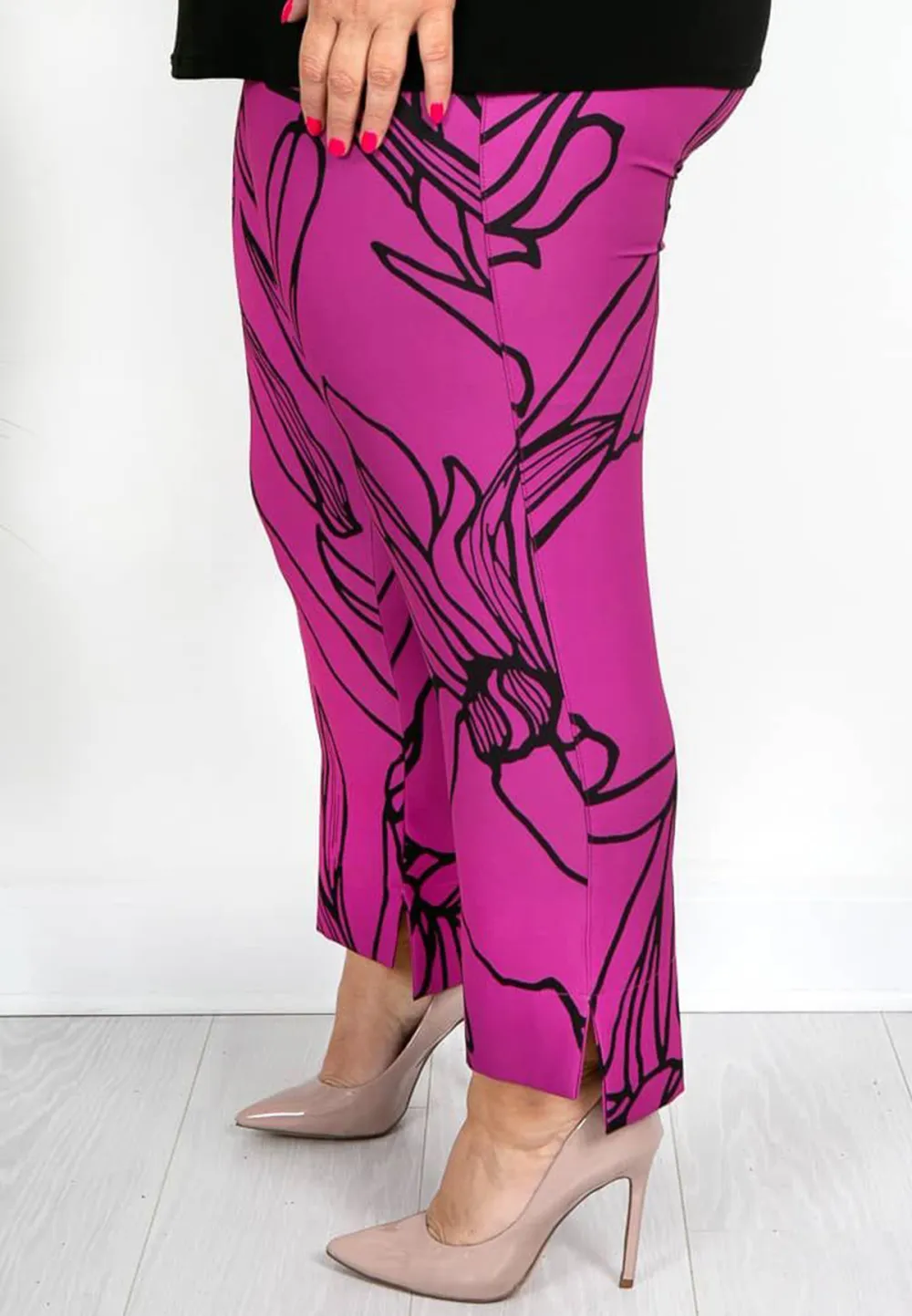 Pink and Black Printed Cigarette Leg Trousers