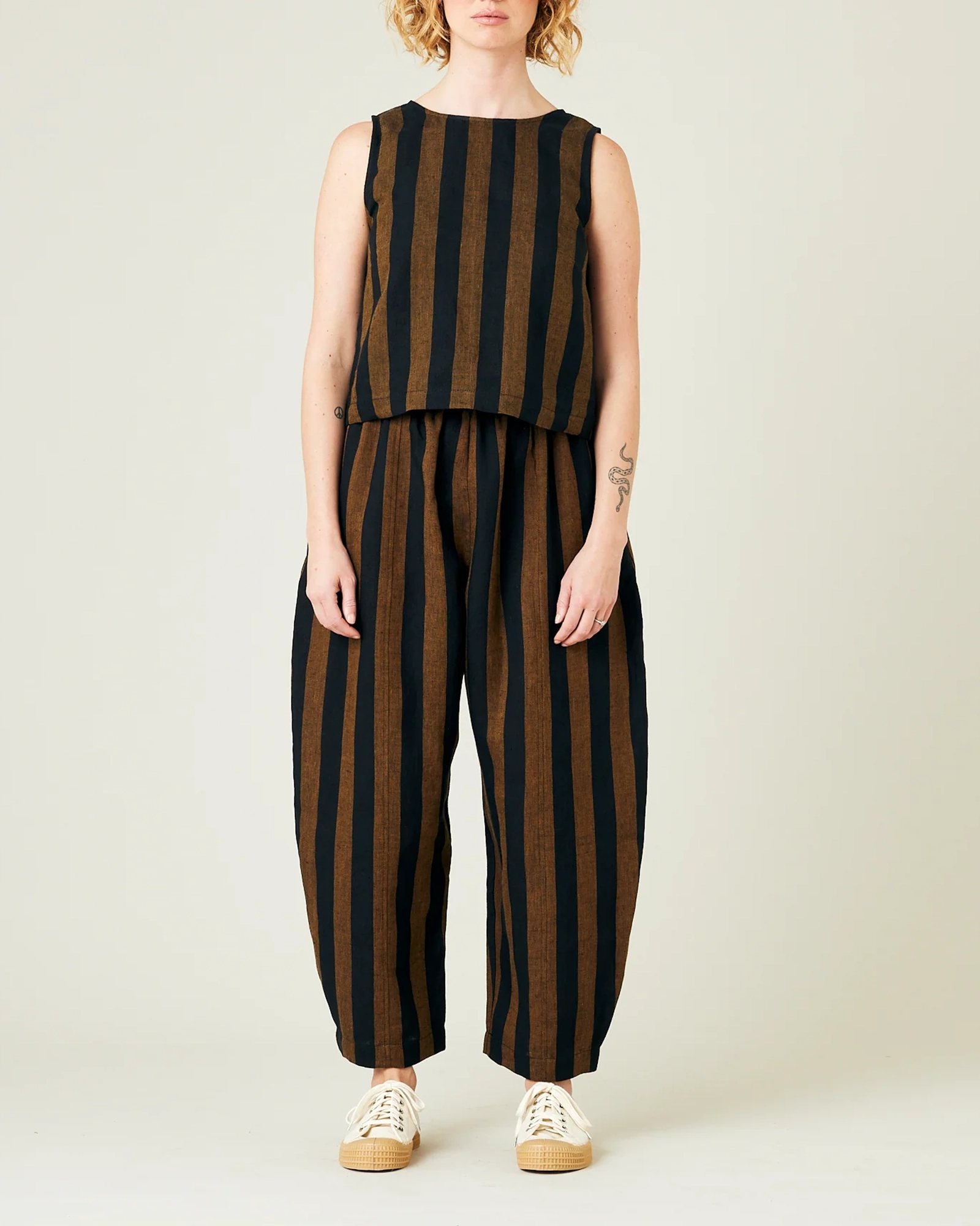 RUST AND BLACK STRIPE LINEN TROUSERS