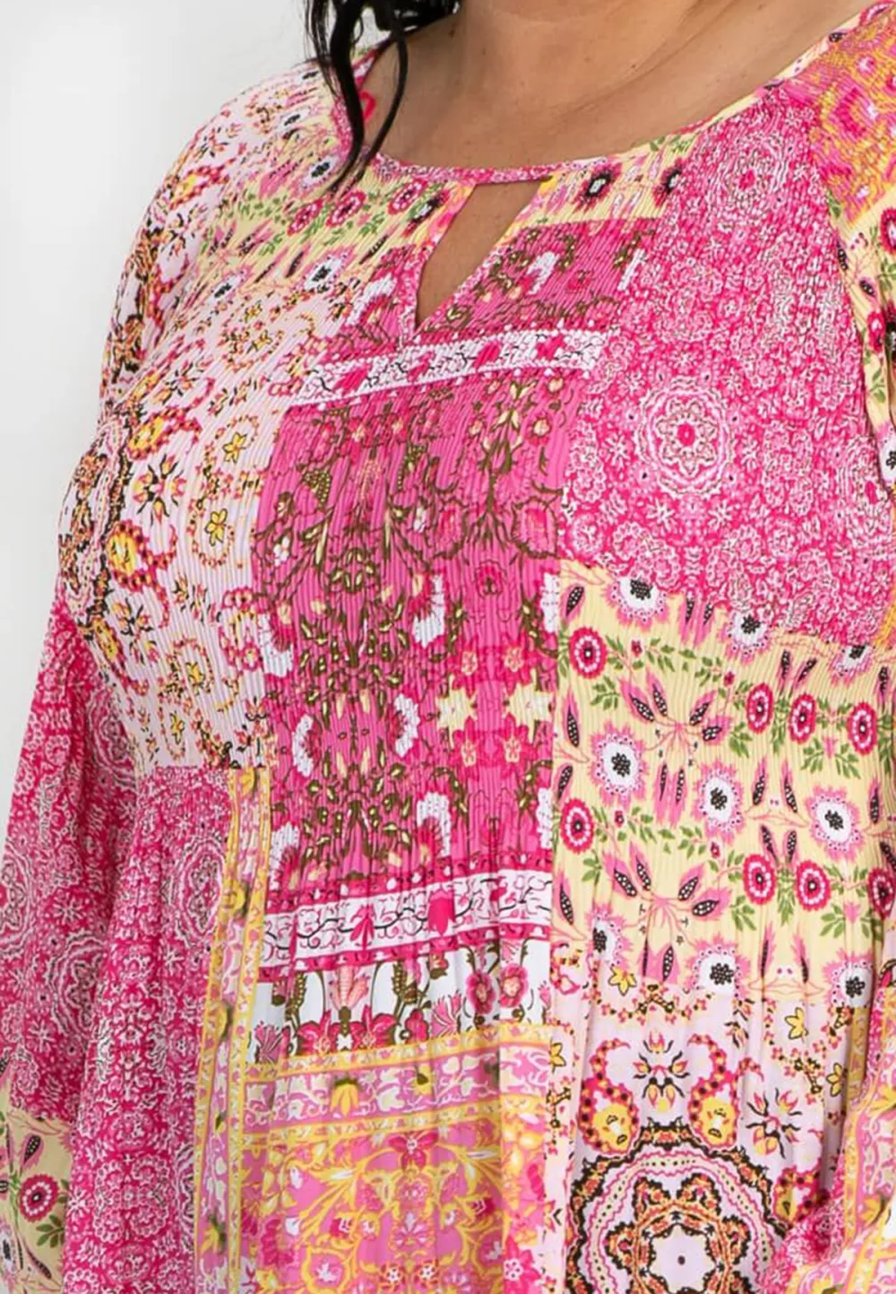 Pink and Yellow Paisley Pleat Top