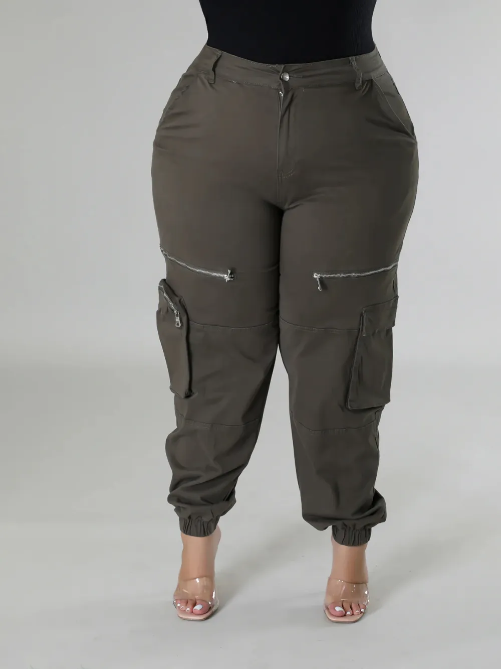 Plus-Size Fashion Women'S Solid Color Zipper Pants