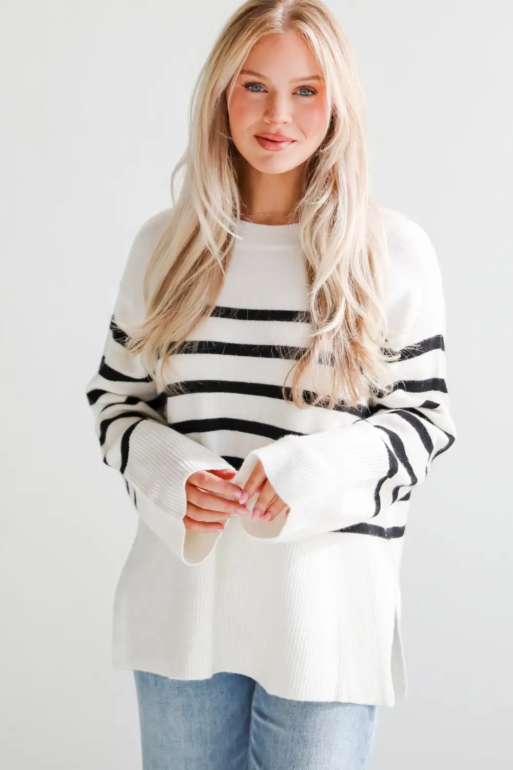 Curated Forecast Ivory Oversized Striped Sweater