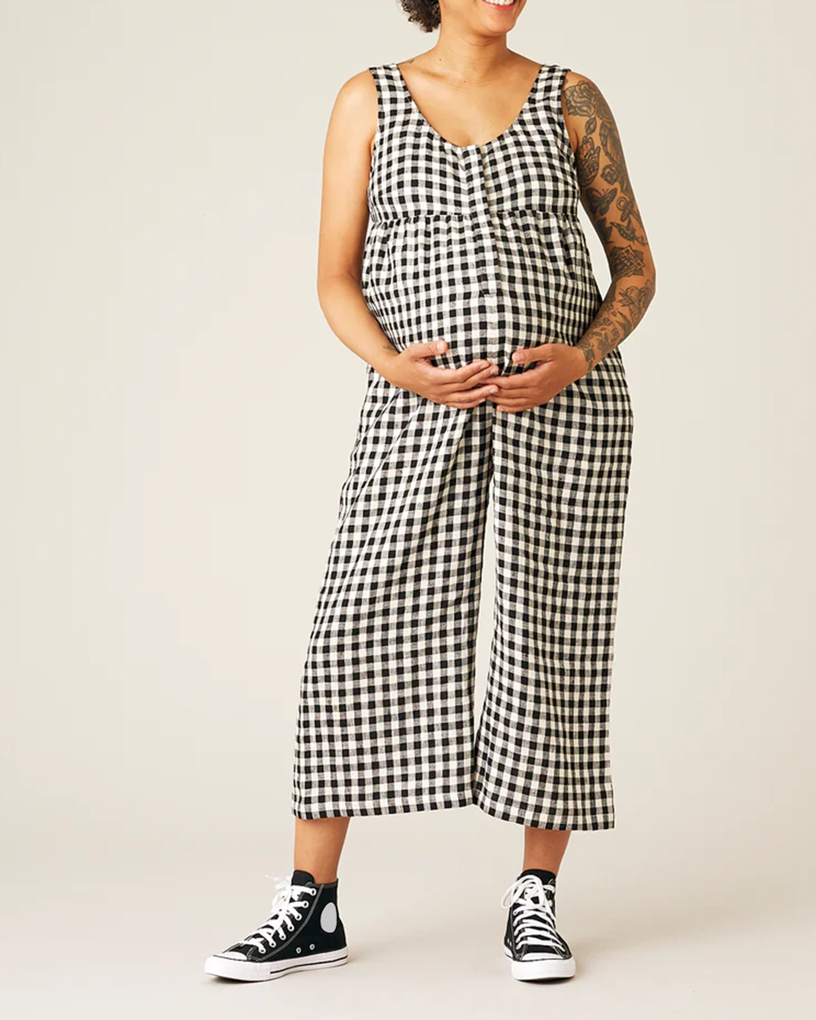 BLACK AND WHITE GINGHAM JUMPSUIT