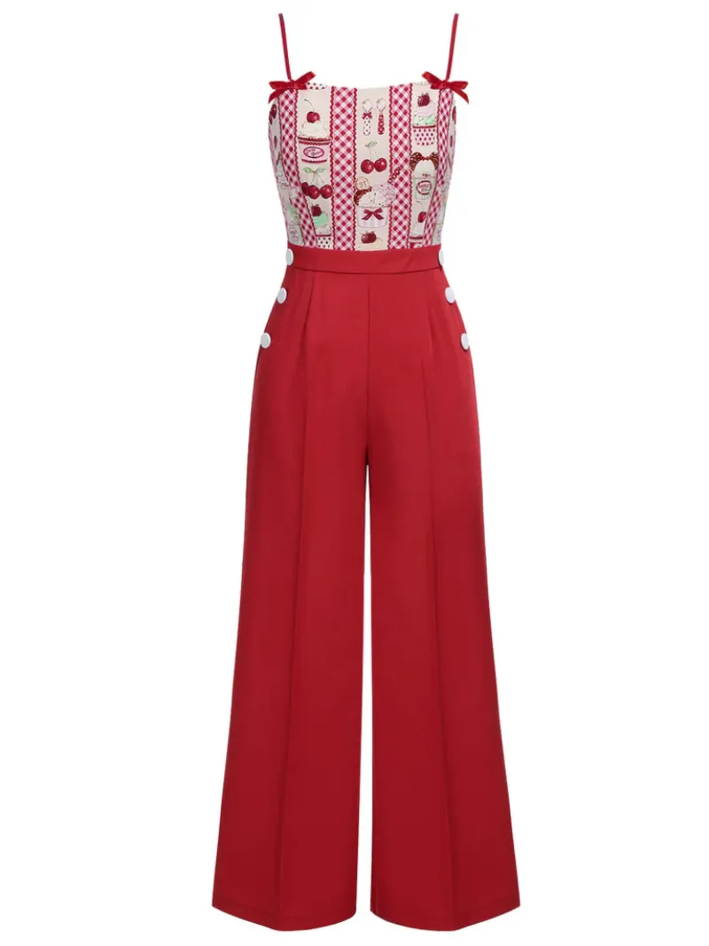 RED 1930S CHERRY CUPCAKE STRAP JUMPSUIT