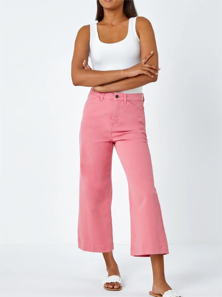 Pink wide-leg casual pants