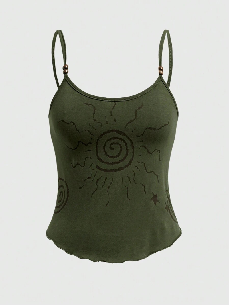 Hippie Spiral Sun Printed Round Neck Tank Top