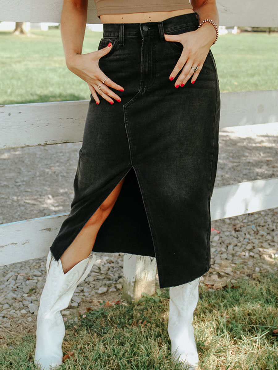 High Waist Denim Midi Skirts