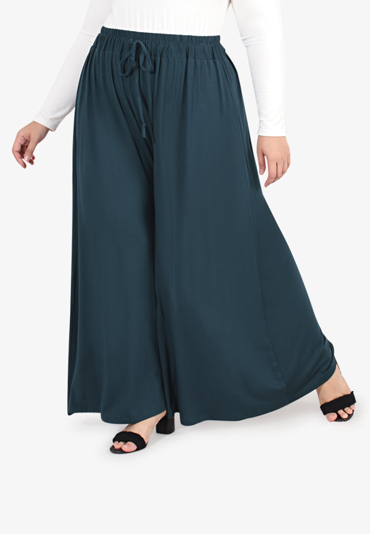 Large size wide-leg pants with elastic waistband