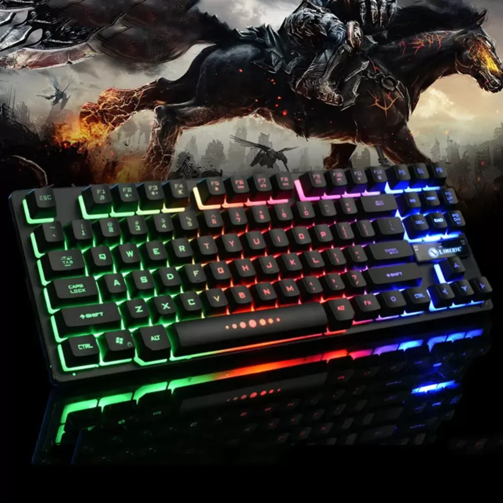 K87 USB Wired Mechanical Feel Keyboard Gaming PC Keyboard with RGB 3 Color Backlight 87 Keycaps Keyboards