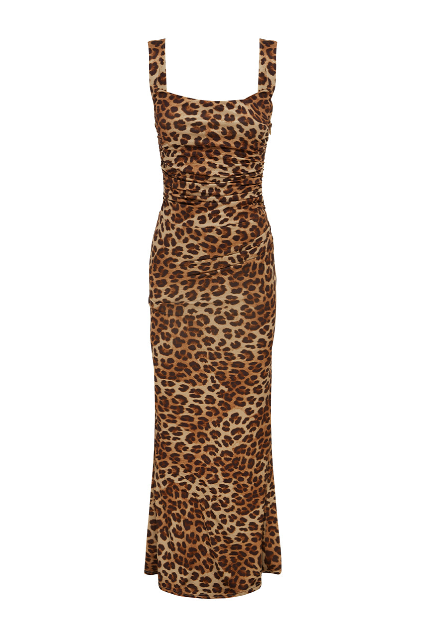 Leopard print notch neck maxi dress