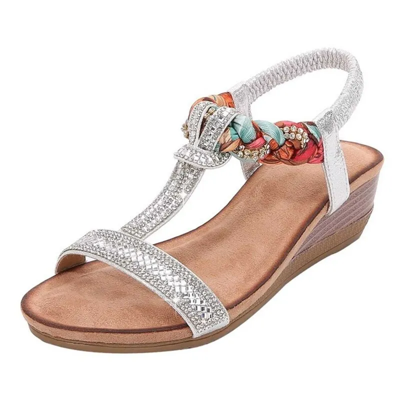 Summer sandals for women  with high heels wedges heels silver shoes