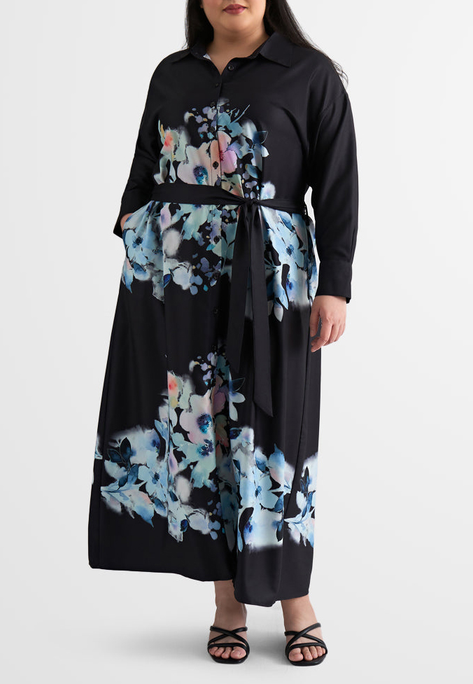 Floral Belted Long Shirt Dress