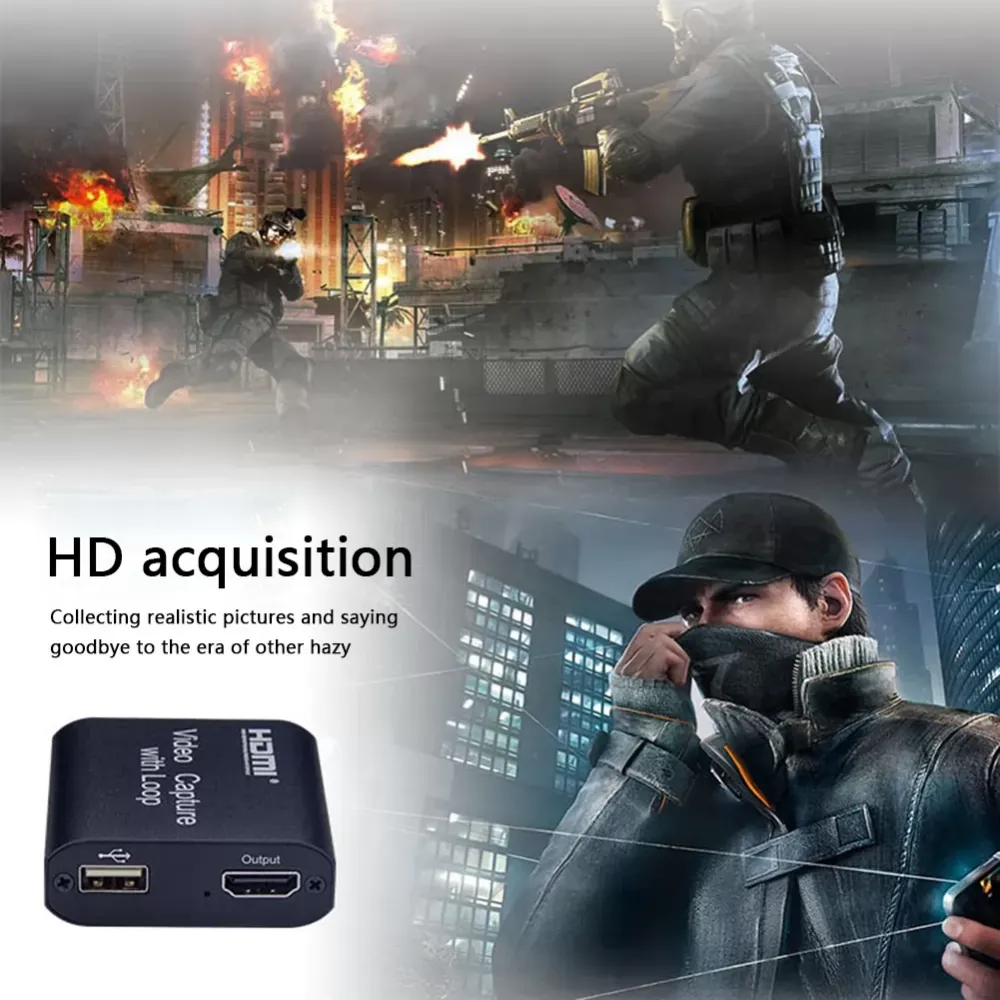 1080P USB HDMI Video Capture Card HDMI to USB 2.0 1080P Video Capture Device with Mic Input + 3.5mm Audio Output for PS4 Game