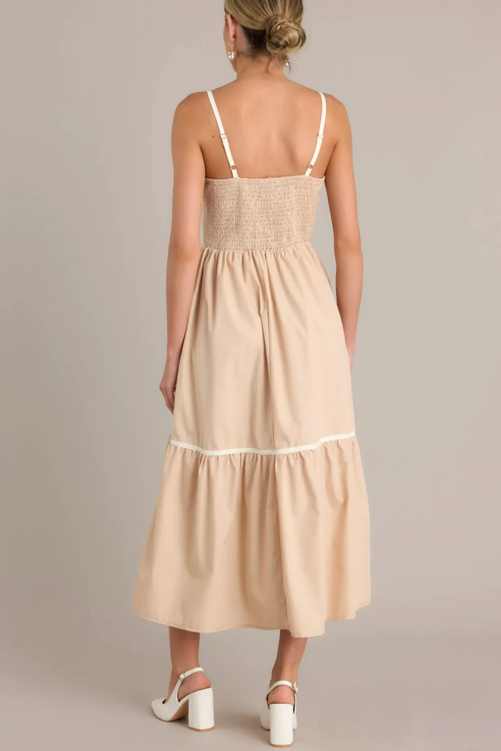 TIMELESS CHARM BEIGE SQUARE NECK MAXI DRESS